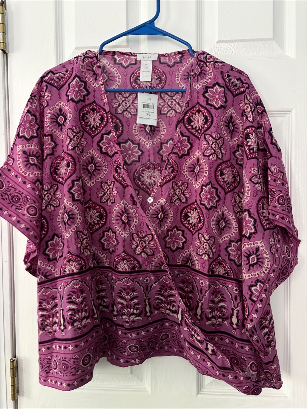 J. Jill Purple medallion Print V-Neck cotton poncho